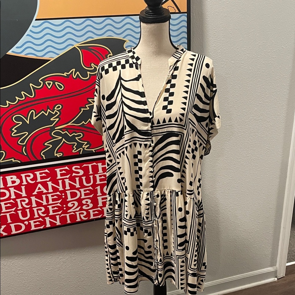 H&M Black and Beige Abstract Dress